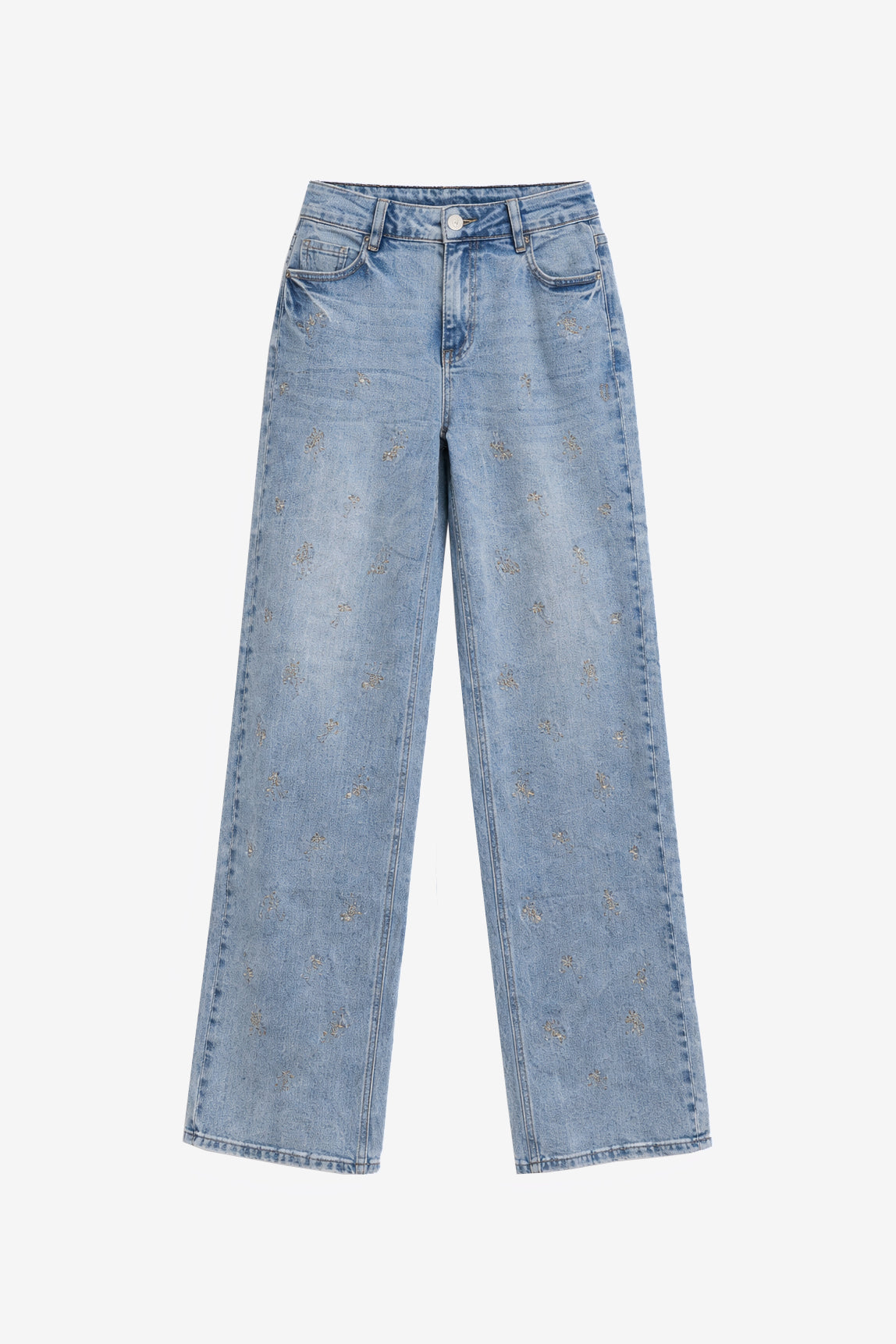 JEANS WITH METALLIC EMBROIDERY PALM TREES - BLUE