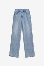 JEANS WITH METALLIC EMBROIDERY PALM TREES - BLUE