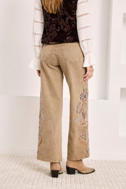JEANS WIDE LEG BORDADOS - CAMEL