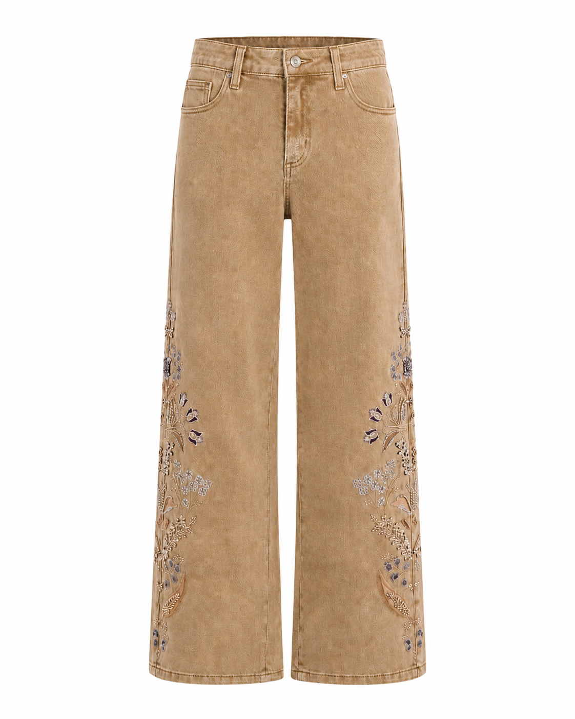 EMBROIDERED WIDE-LEG JEANS - CAMEL - CAMEL