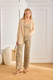 JEANS WITH EMBROIDERED LEAVES - KHAKI