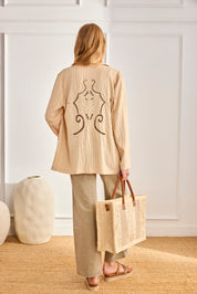 JEANS WITH EMBROIDERED LEAVES - KHAKI