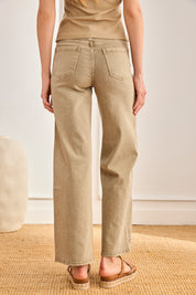 JEANS WITH EMBROIDERED LEAVES - KHAKI