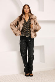 JEANS TACHUELAS ALL OVER - NEGRO