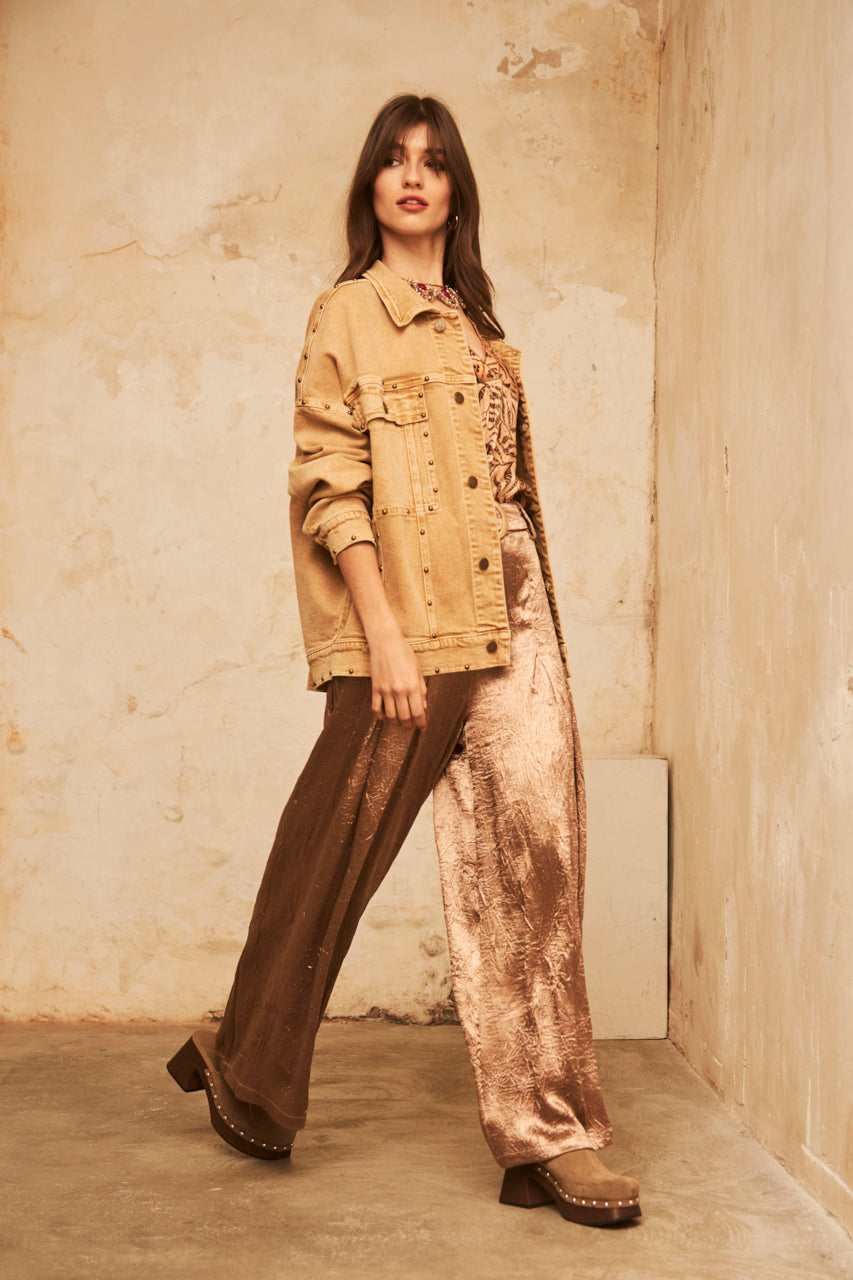 PALAZZO PANTS WITH PLEATS - CAMEL