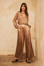 PALAZZO PANTS WITH PLEATS - CAMEL