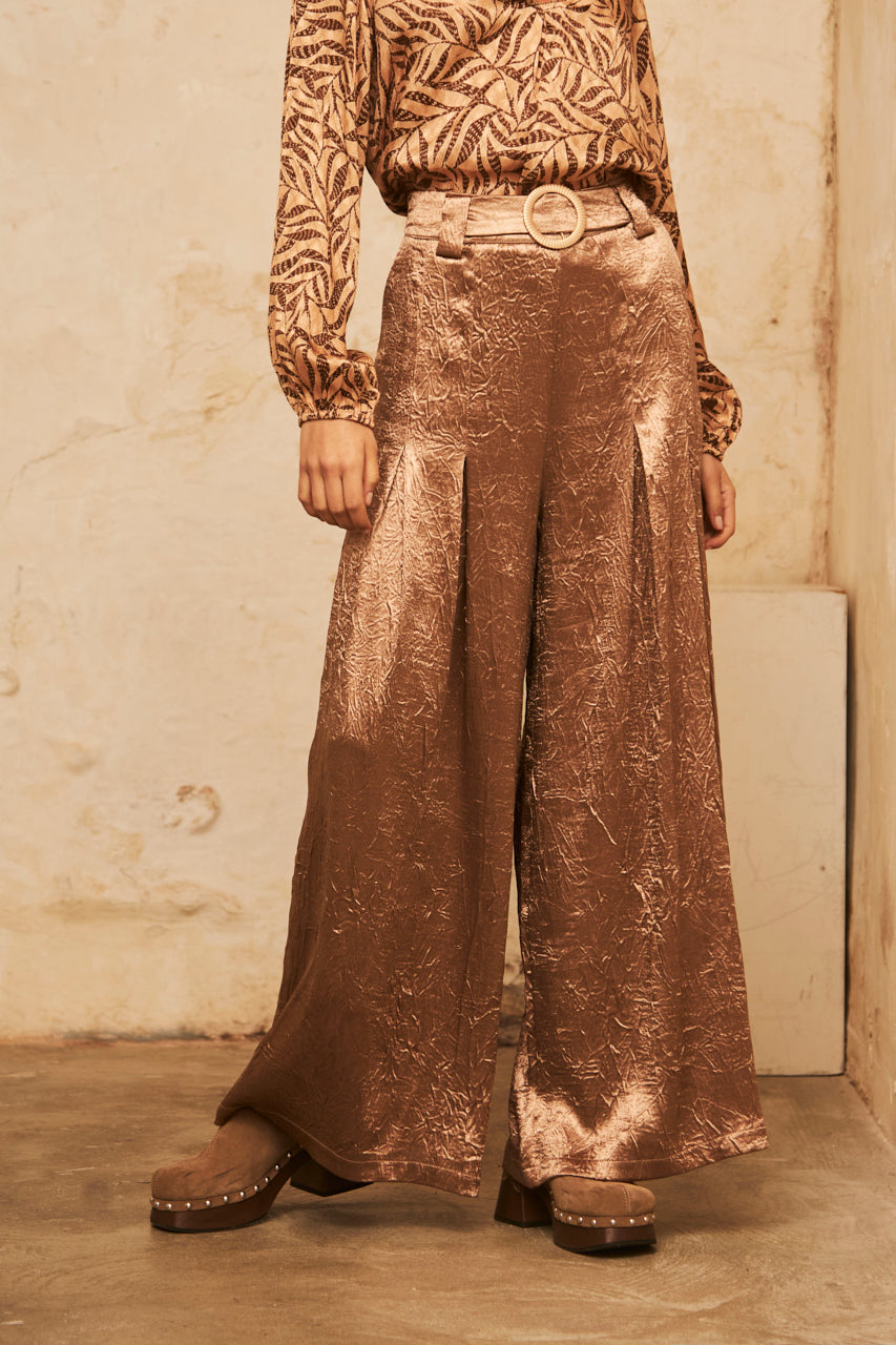 PALAZZO PANTS WITH PLEATS - CAMEL