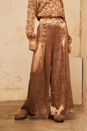 PALAZZO PANTS WITH PLEATS - CAMEL