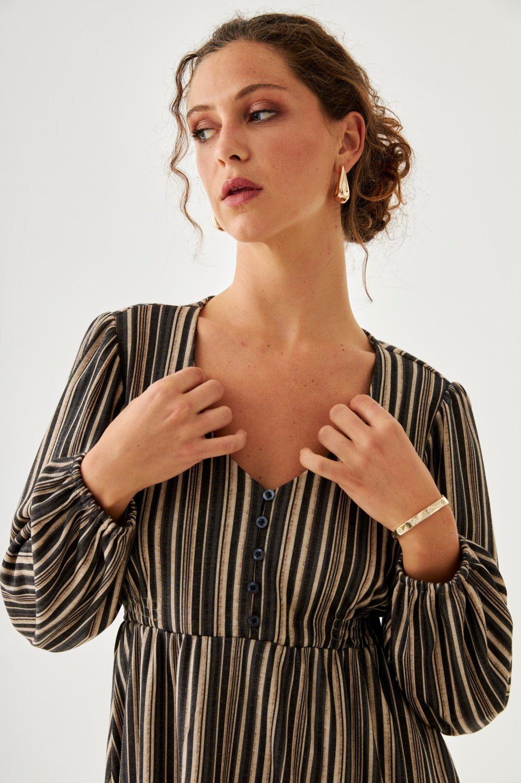 VESTIDO BOTONES RAYAS - GREY