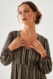 VESTIDO BOTONES RAYAS - GREY