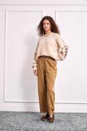 PANTALÓN JOGGER RAYAS CINTURA FANTASÍA - CAMEL
