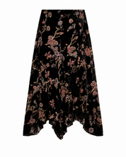 FALDA MIDI TERCIOPELO FLOCADO FLORES - NEGRO