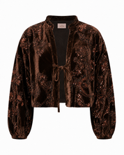 CHAQUETA ANUDADA TERCIOPELO LENTEJUELAS - CHOCOLATE