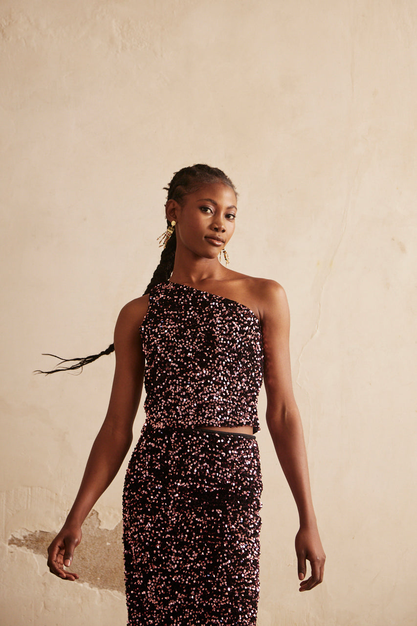 ASYMMETRIC TOP IN PAIETE - ROSE