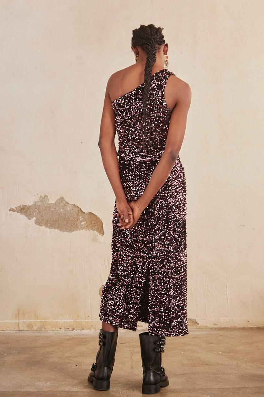 MIDI SKIRT IN PAIETE - ROSE