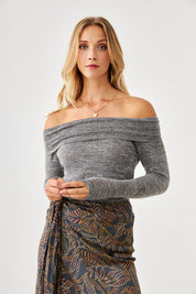 OFF SHOULDER TOP - GREY