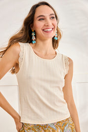 CROCHET EMBROIDERED RUFFLED TOP - RAW