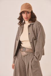 CHAQUETA PATA DE GALLO BOLSILLOS - CAMEL