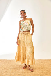 TOP TIRANTES FLORES BORDADAS LENTEJUELAS - CRUDO