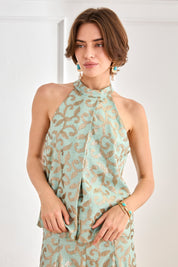 TOP HALTER LENTEJUELAS PLIEGUE - AZUL