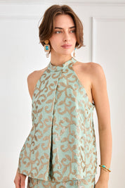 TOP HALTER LENTEJUELAS PLIEGUE - AZUL