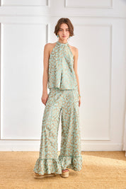 TOP HALTER LENTEJUELAS PLIEGUE - AZUL