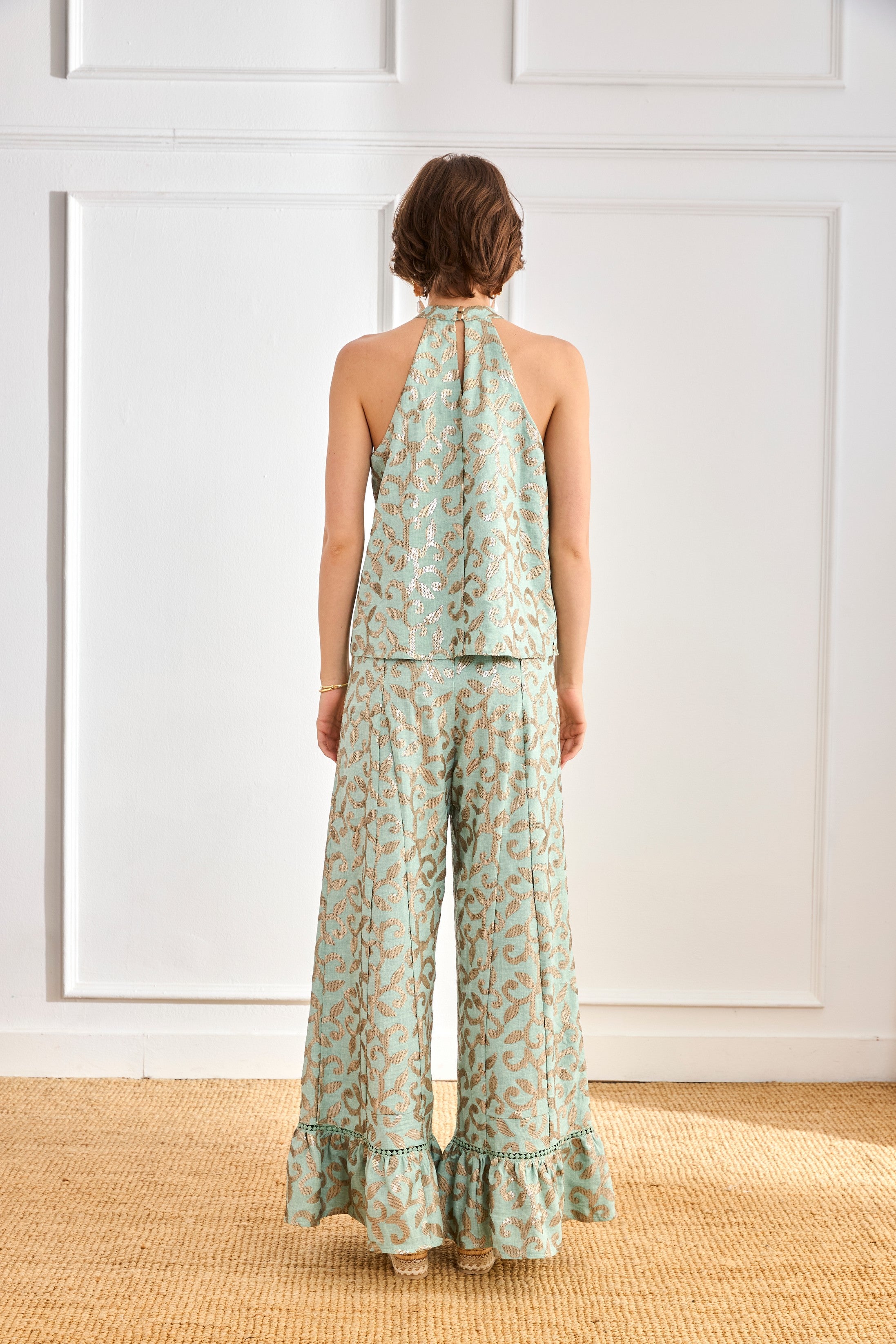 TOP HALTER LENTEJUELAS PLIEGUE - AZUL