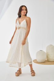 LONG LACE FLORAL DRESS - RAW