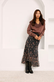 FALDA TUL ESTAMPADO FLORAL - NEGRO
