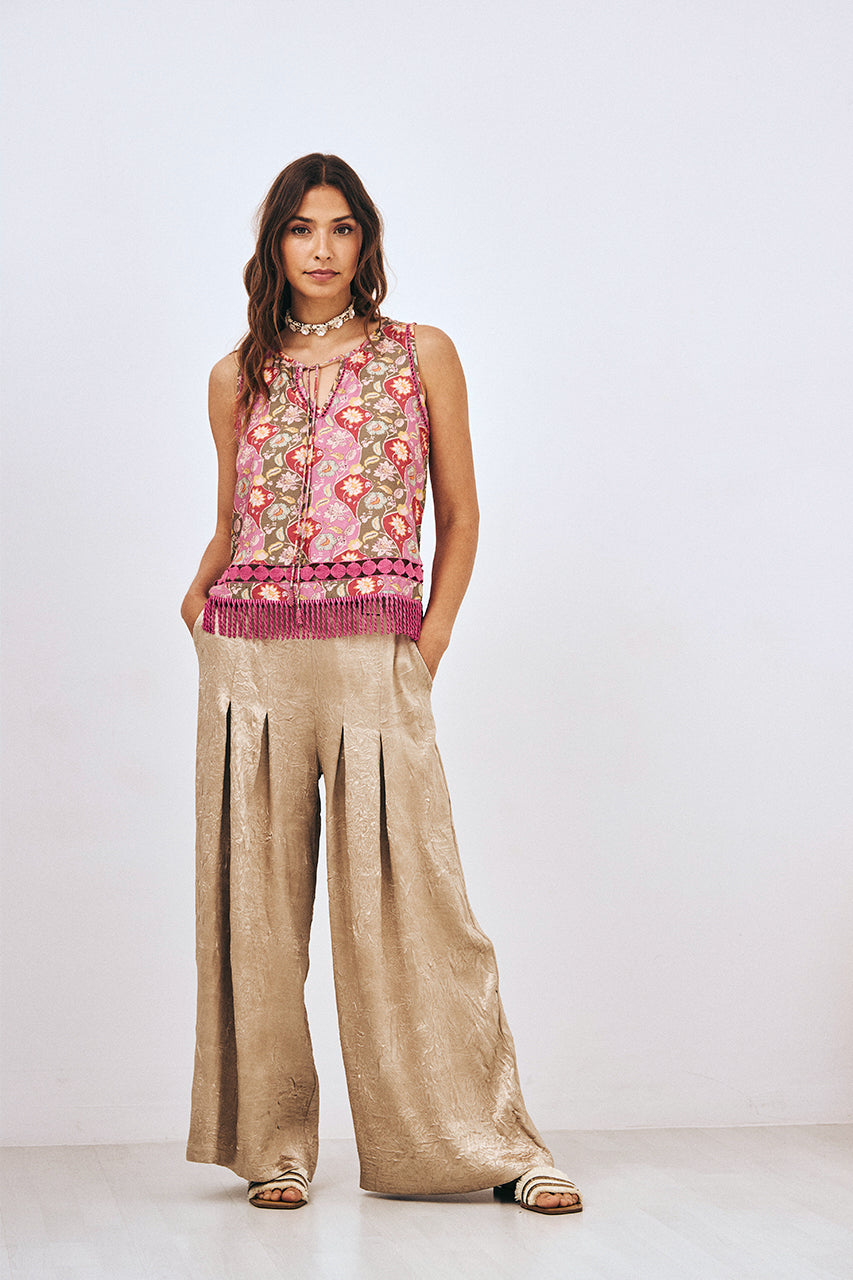 PANTALÓN PALAZZO FLUIDO - DORADO