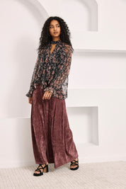 BLUSA TUL VOLANTES ESTAMPADA - NEGRO