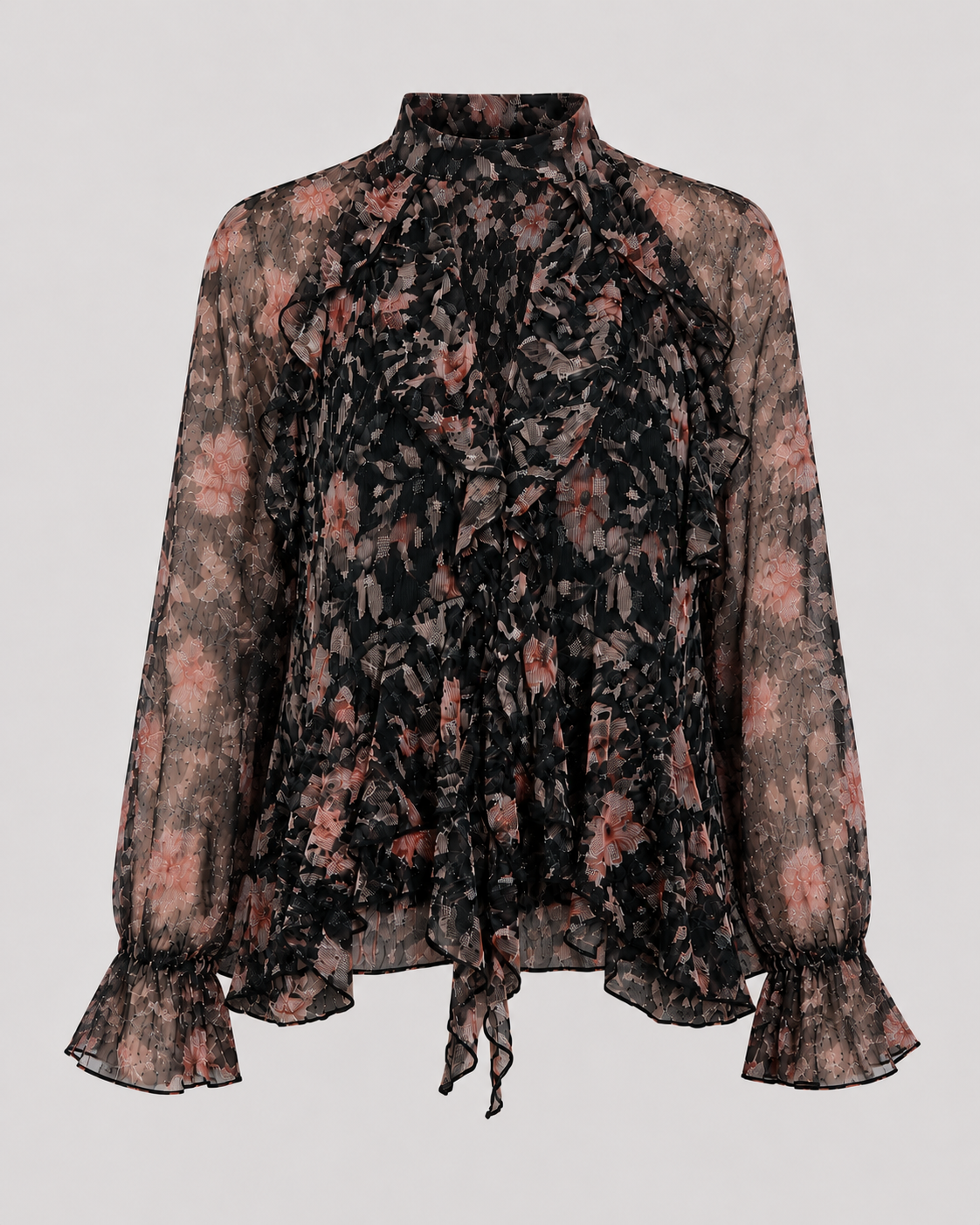 BLUSA TUL VOLANTES ESTAMPADA - NEGRO