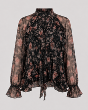 BLUSA TUL VOLANTES ESTAMPADA - NEGRO