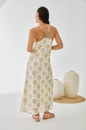 LONG LACE FLORAL DRESS - OFF-WHITE