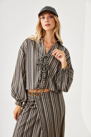 CHAQUETA TENCEL ESTAMPADO RAYAS - GREY