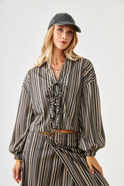 CHAQUETA TENCEL ESTAMPADO RAYAS - GREY