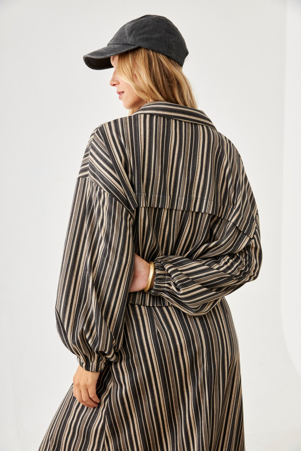 CHAQUETA TENCEL ESTAMPADO RAYAS - GREY