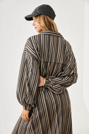 CHAQUETA TENCEL ESTAMPADO RAYAS - GREY