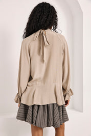 BLOUSE WITH CUT-OUT COLLAR AND RUFFLES - CAMEL - CAMEL