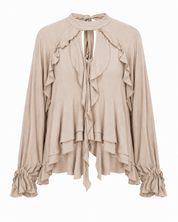 BLOUSE WITH CUT-OUT COLLAR AND RUFFLES - CAMEL - CAMEL