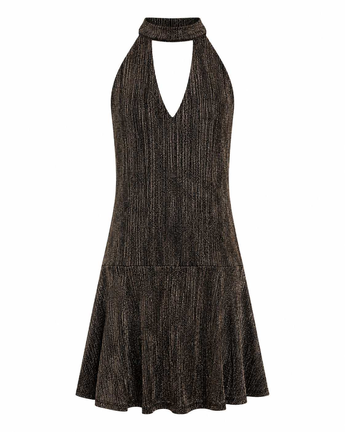 VESTIDO CORTO HALTER CUT OUT RAYAS FANTASÍA - NEGRO