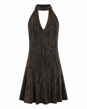 VESTIDO CORTO HALTER CUT OUT RAYAS FANTASÍA - NEGRO