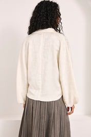 SATIN JACQUARD BLOUSE - IVORY - IVORY