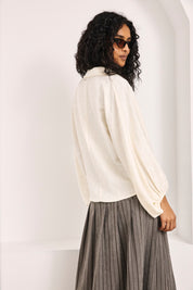 SATIN JACQUARD BLOUSE - IVORY - IVORY