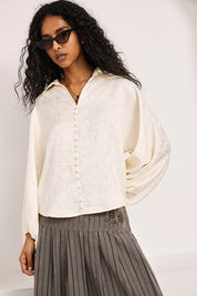 SATIN JACQUARD BLOUSE - IVORY - IVORY