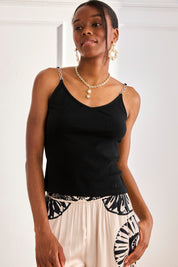 TOP CANALÉ TIRANTES CADENA STRASS - NEGRO