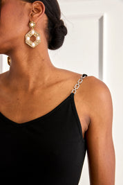 TOP CANALÉ TIRANTES CADENA STRASS - NEGRO