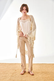 KIMONO GANCHILLO CALADOS FLECOS - CRUDO