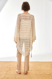 KIMONO GANCHILLO CALADOS FLECOS - CRUDO