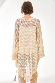 KIMONO GANCHILLO CALADOS FLECOS - CRUDO